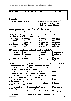 Tuyển tập đề thi học sinh giỏi môn Tiếng Anh Lớp 8